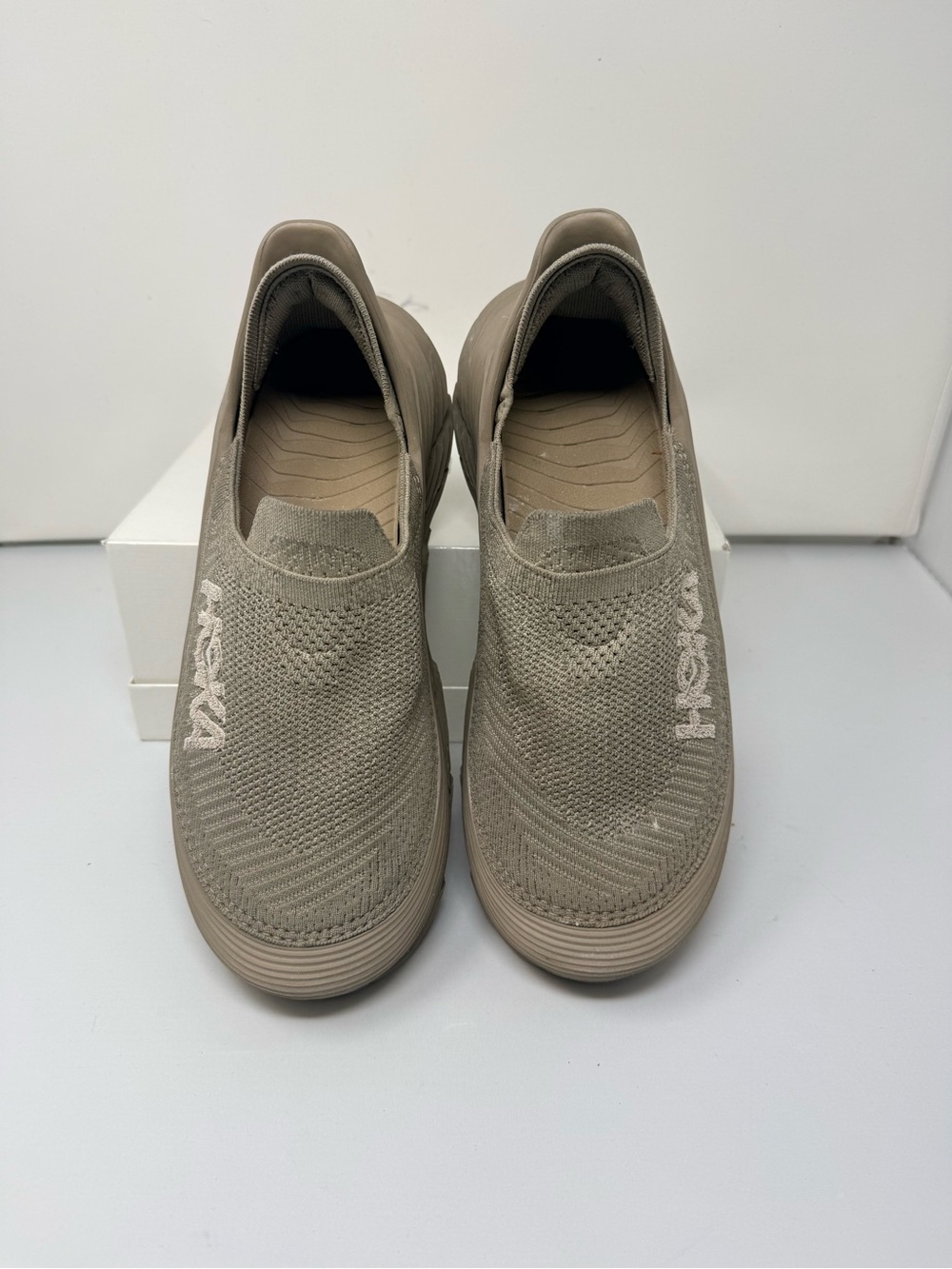 Hoka Women's Slip-On Knit Sneakers in Taupe